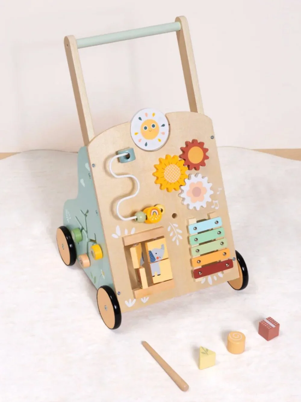Wooden Baby Walker for Toddlers, Montessori 6-in-1 Activity Learning Toy - Picture 11 of 16